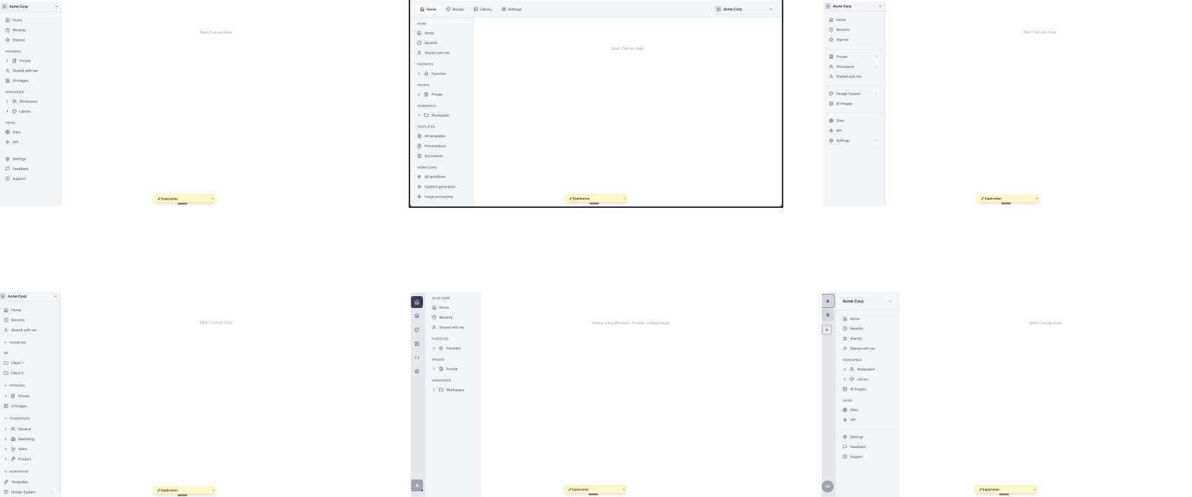 Grid of early dashboard layout explorations