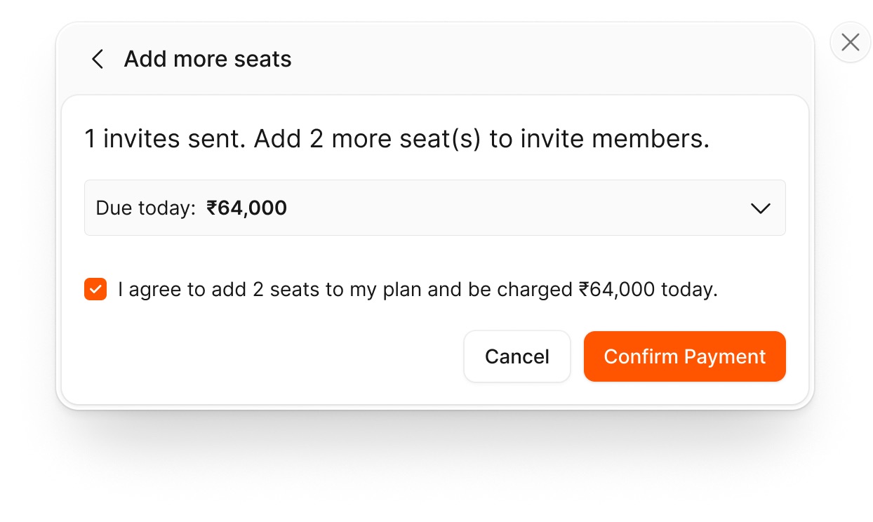 The upgrade prompt shown when a workspace has run out of seats